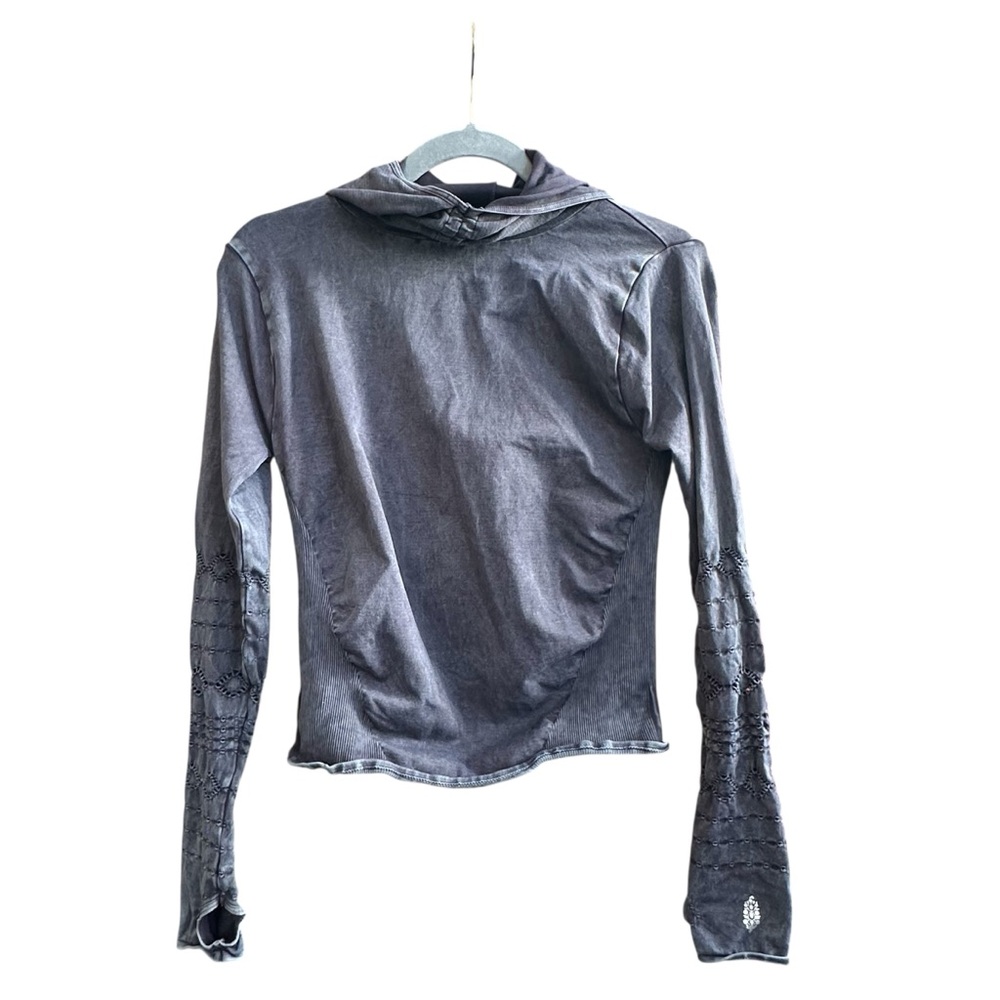Free People FP Movement Good Karma Hoodie Womens Size M/L Gray Eyelet Stretch